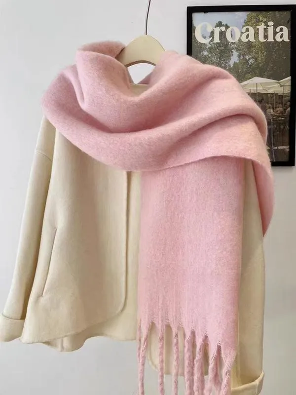 Women's Wool like Autumn And Winter Solid Color Comfortable Scarf Pink - Shop at LoveMi