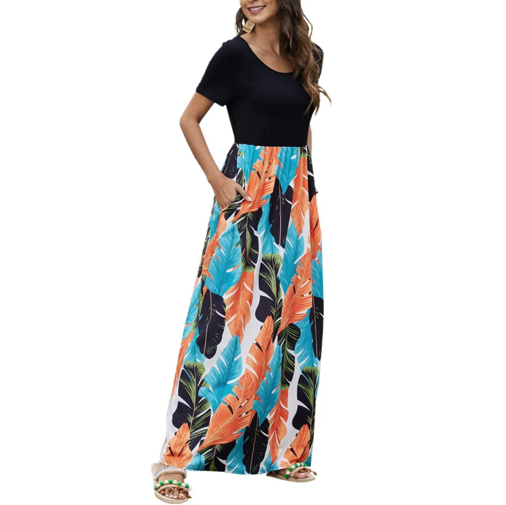 Summer Floral Print Short Sleeve Dress - 5 Style