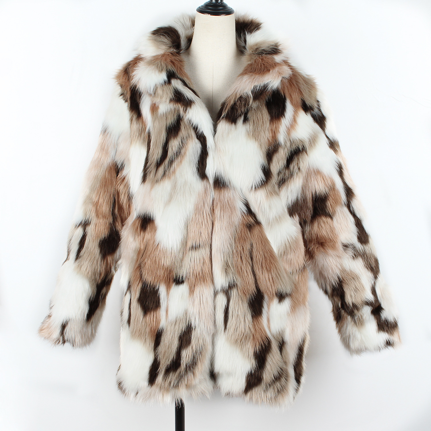 European And American Fashion Tailored Suit Collar Mixed Color Faux Fur Coat 11 European And American Fashion Tailored Suit Collar Mixed Color Faux Fur Coat