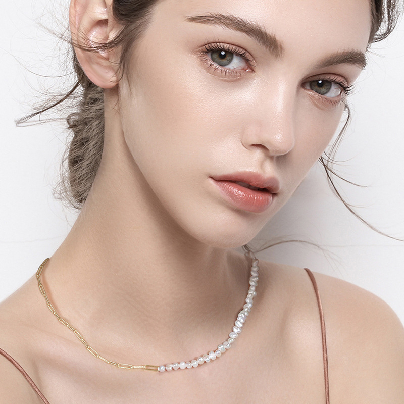 Return Chain Stitching Natural Baroque Pearl S925 Sterling Silver Necklace
