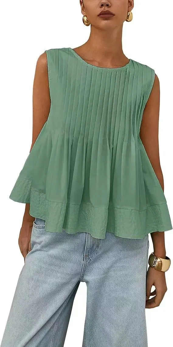 Pleated Slim fit Loose Vest Shirt Green - Shop at LoveMi