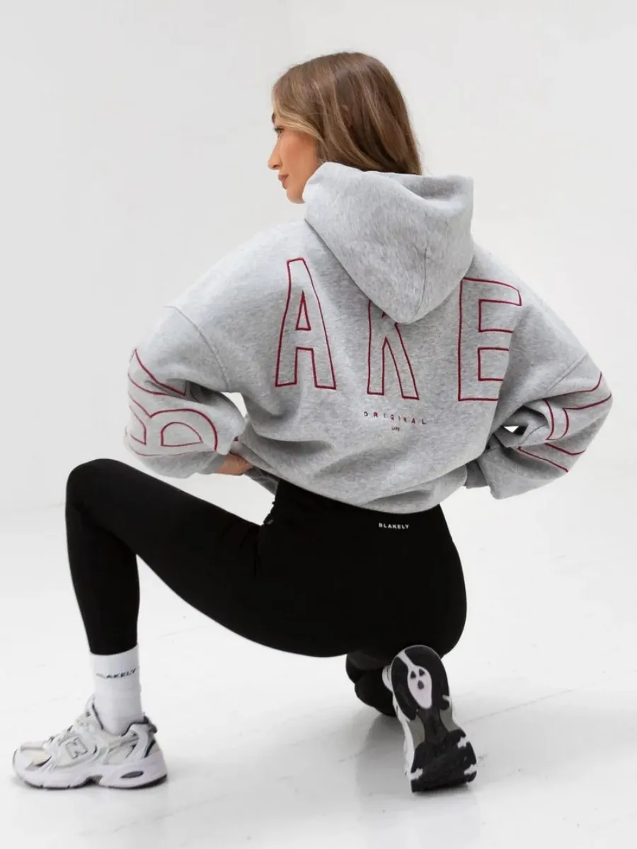 Thickened All-matching Long Sleeve Loose Hooded Hip-hop Pullover - Flower Grey