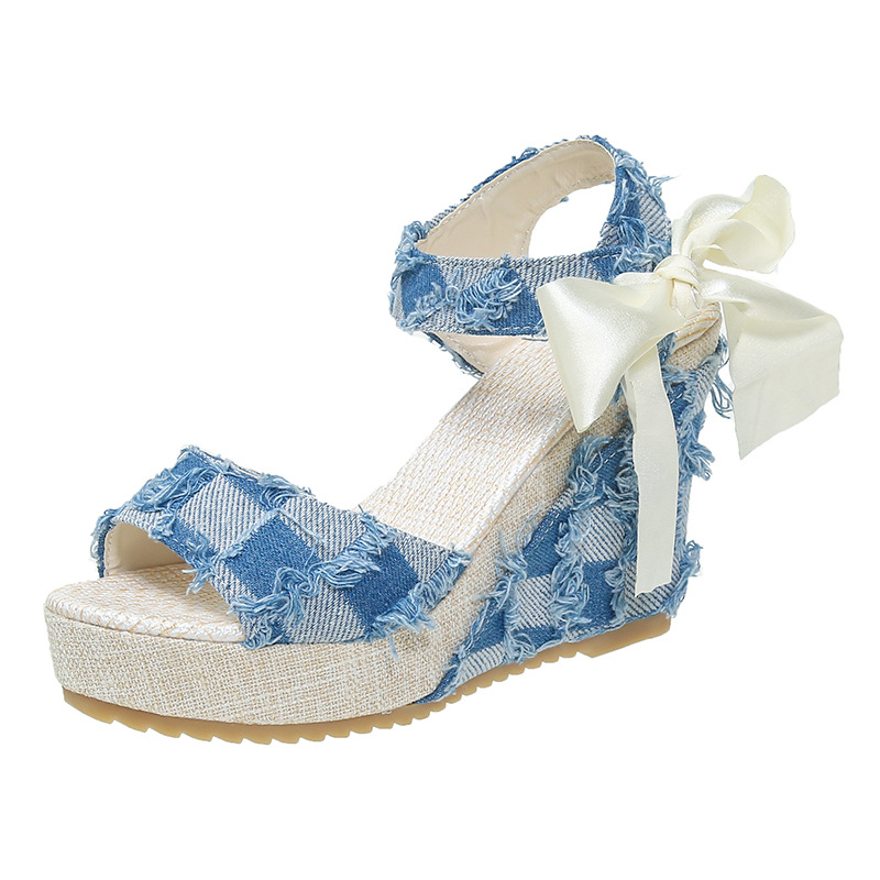 Fashion Wedge Peep Toe Bow Lace-up High Heel Platform Sandals