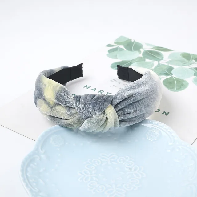 Fabric Headband Tie dyed Velvet Knotted Headband Thickened Gray - Shop at LoveMi