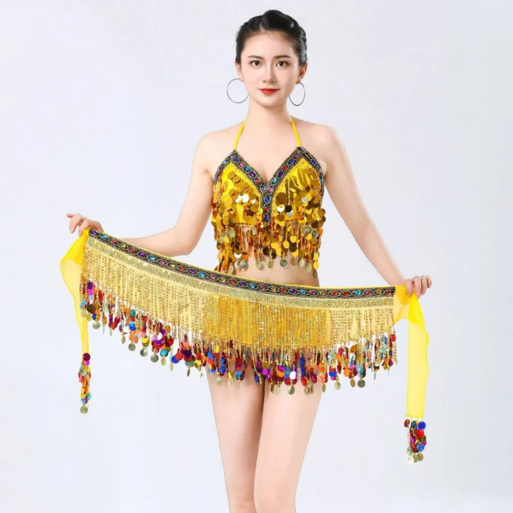 Belly Dance Waist Chain Hip Scarf Sequin Tassel - Gold