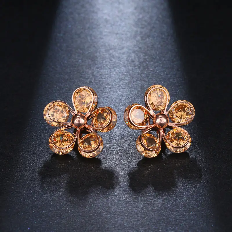 Micro Inlaid Zircon Small Flower Stud Earrings Fashionable And Versatile Earrings