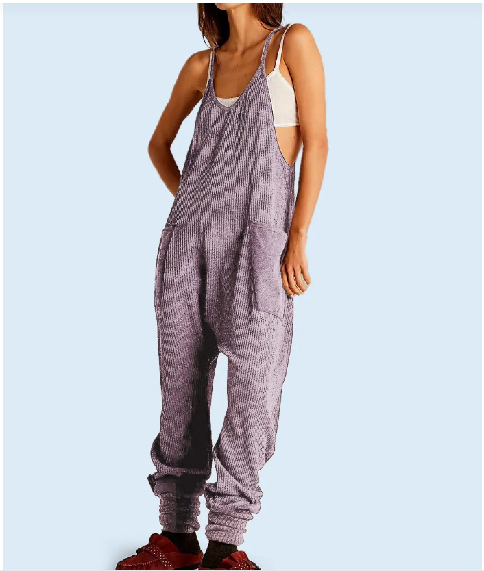 Solid Color Casual Suspender Trousers Women - Image 5