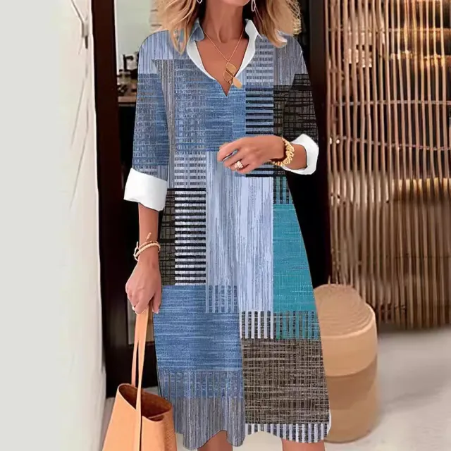 Casual Printing Lapel Long Sleeve Button Irregular Shirt Dress 0404Style - Shop at LoveMi
