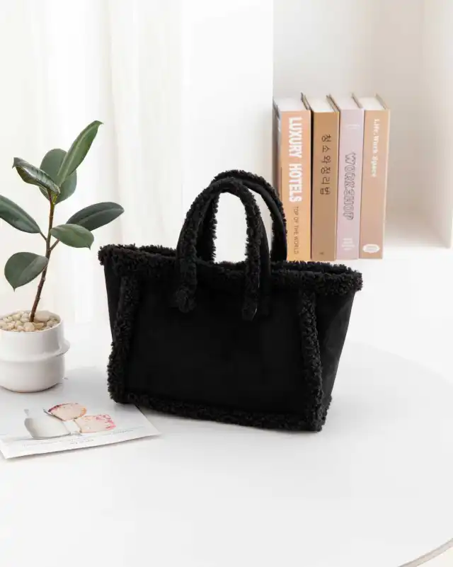 Womens Plush Crossbody Tote Bag Black - Shop at LoveMi