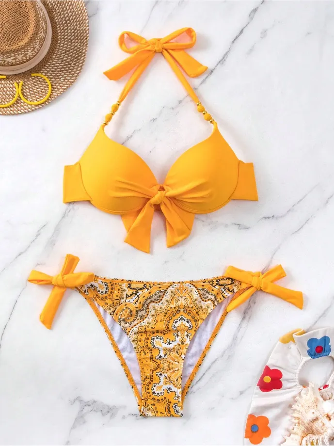 Ladies New Printing Quality Bikini Swimsuit - Yellow