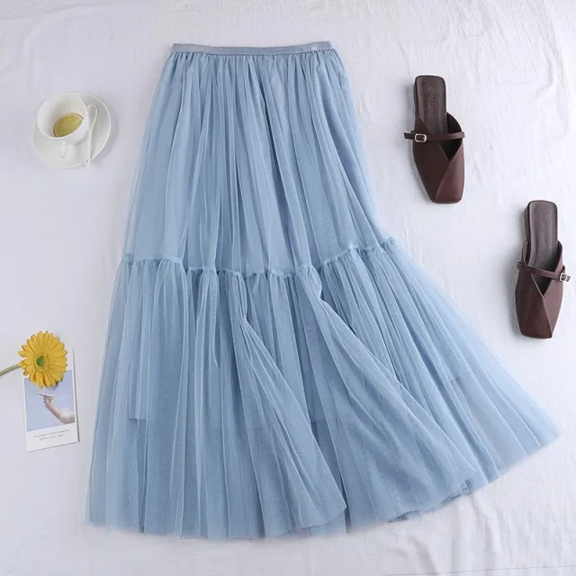 Large Swing A Line Umbrella Mid length Mesh Bubble Skirt Blue - Shop at LoveMi