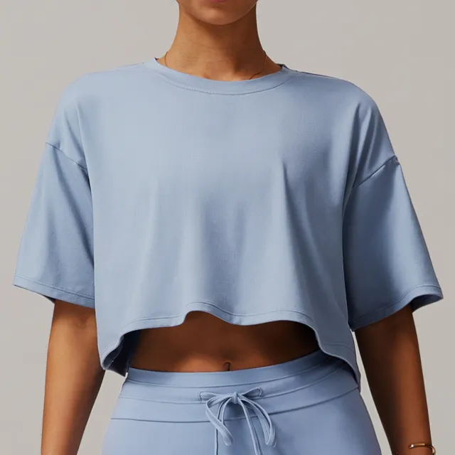 Brushed Sports Short sleeved Top Comfortable Round Neck Gray - Shop at LoveMi