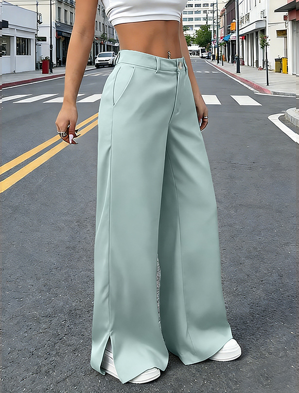 Women's satin wide-leg trousers in orange red – elegant high-waist full-length pants