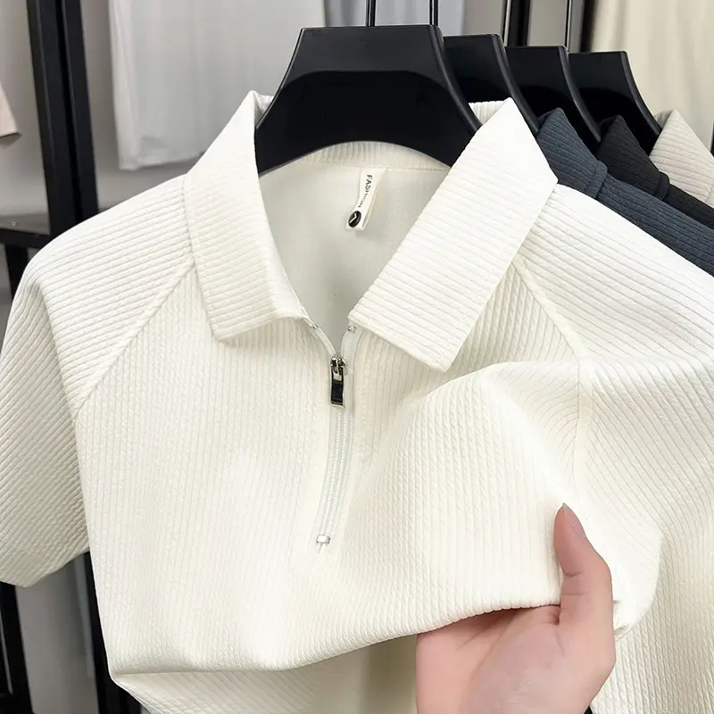 Mens Short-Sleeve T-Shirt With Turn-Down Collar