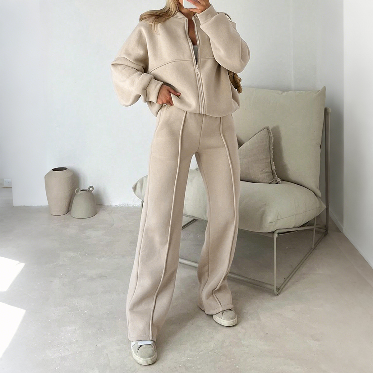Fashion Personality Solid Color Long Pants Suit Women