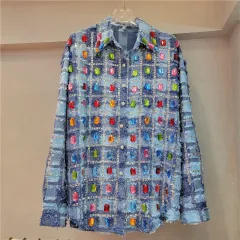 Ladies Tassel Long Sleeve Cardigan Shirt - Blue - View 1
