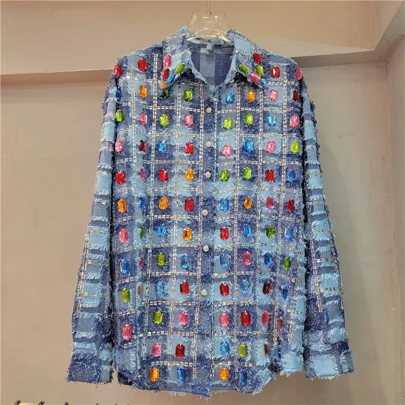 Ladies Tassel Long Sleeve Cardigan Shirt - Blue