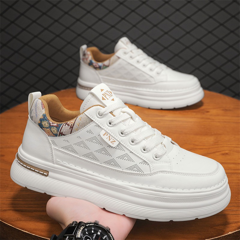 Mens Casual Sports White Sneakers With A Thick Sole