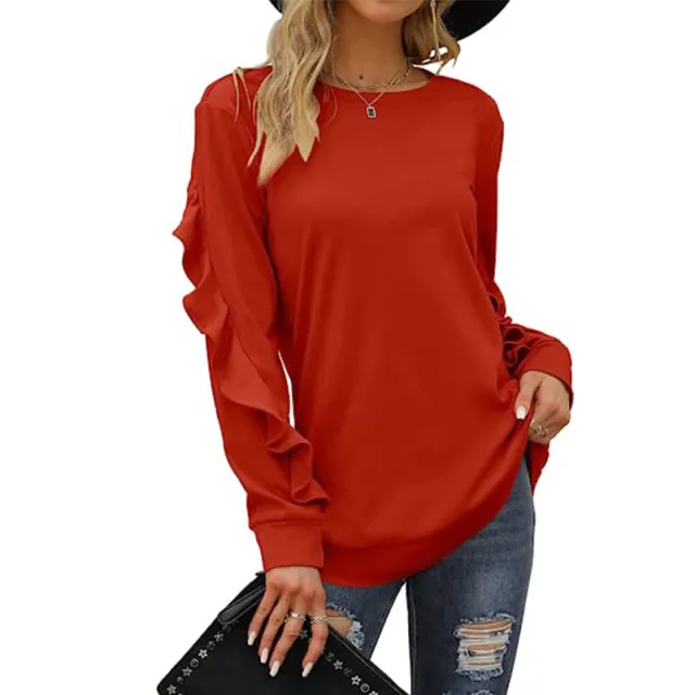 Women's Clothing Casual Round Neck Sweater Pleated Long Sleeve Top For Women Red - Shop at LoveMi