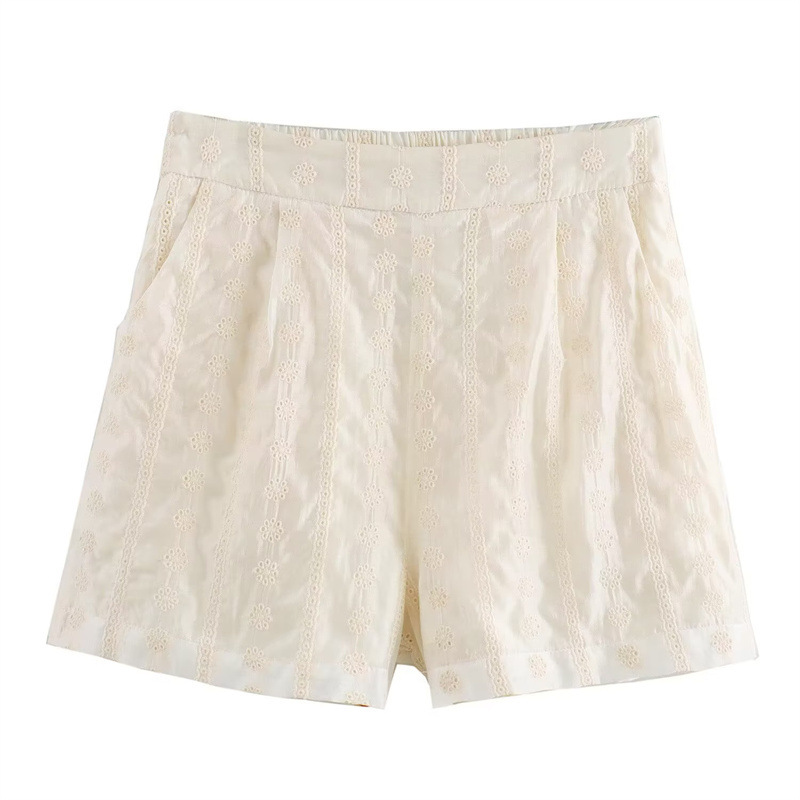 Women's New Loose Embroidered Half Elastic Shorts Short Sleeve Top Suit