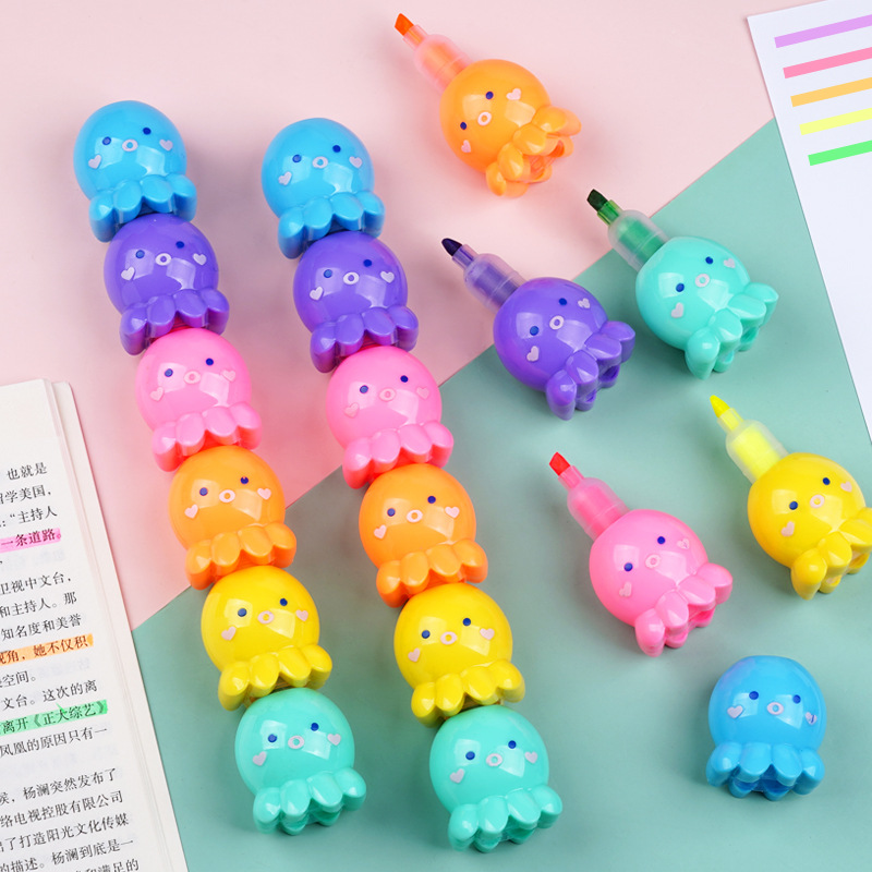 Cute Creative Fluorescent Pen Set In The Shape Of A Little Octopus