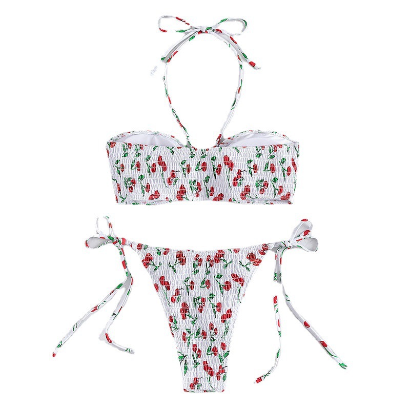 Printed Halter Backless Split Women's Sexy Three-point Beach Bikini Swimsuit - Image 7