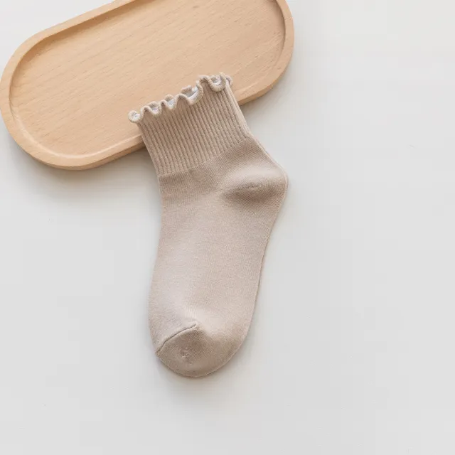 Women's Spring And Autumn Wooden Ear Solid Color Socks Khaki - Shop at LoveMi