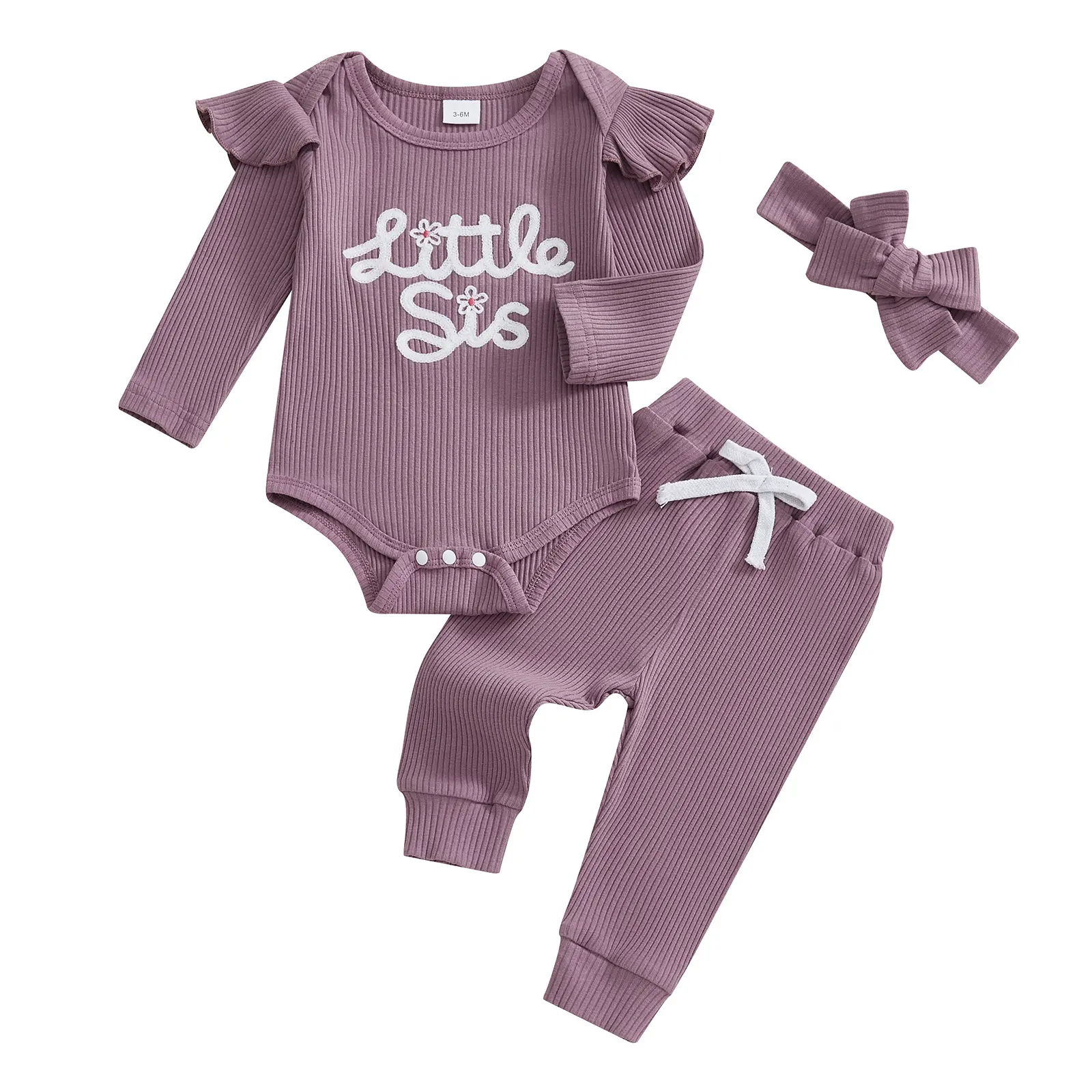 Long-sleeve Embroidered Letter Onesie Long Pants Headscarf