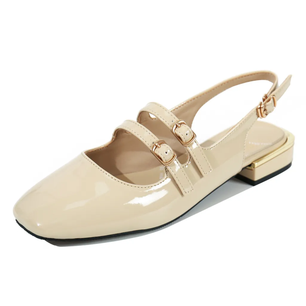 Women's Square-toe Low-block-heeled Closed-toe Pumps - Apricot
