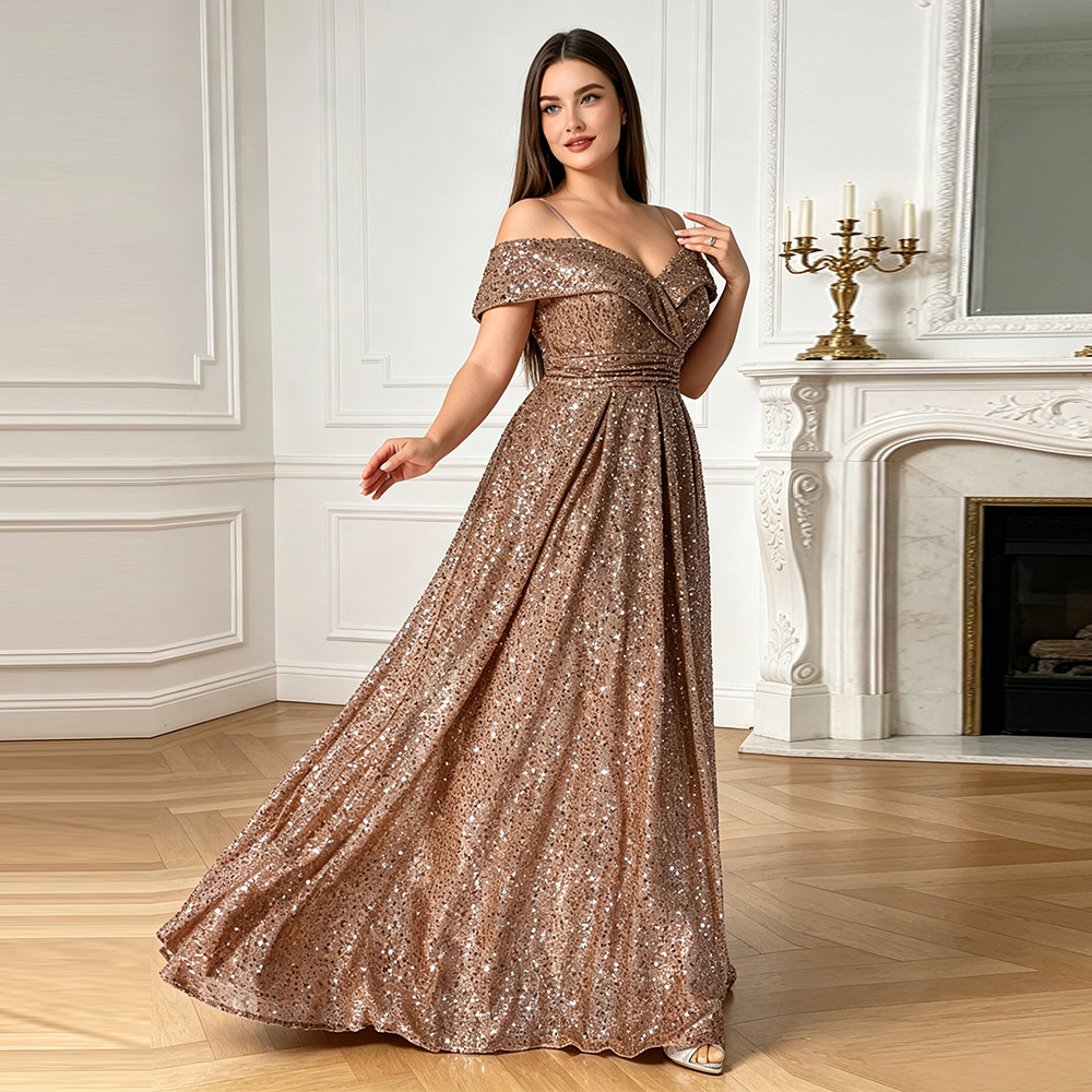 Sequin Off-Shoulder Evening Gown