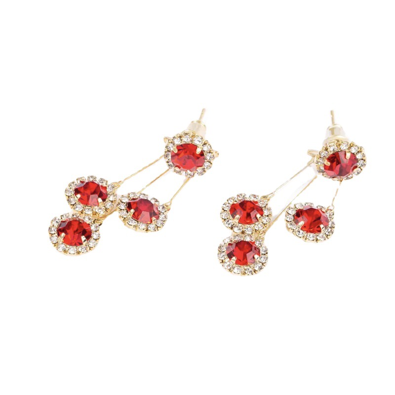 Fashionable Front And Rear Wear Full Rhinestone Tassel Earrings