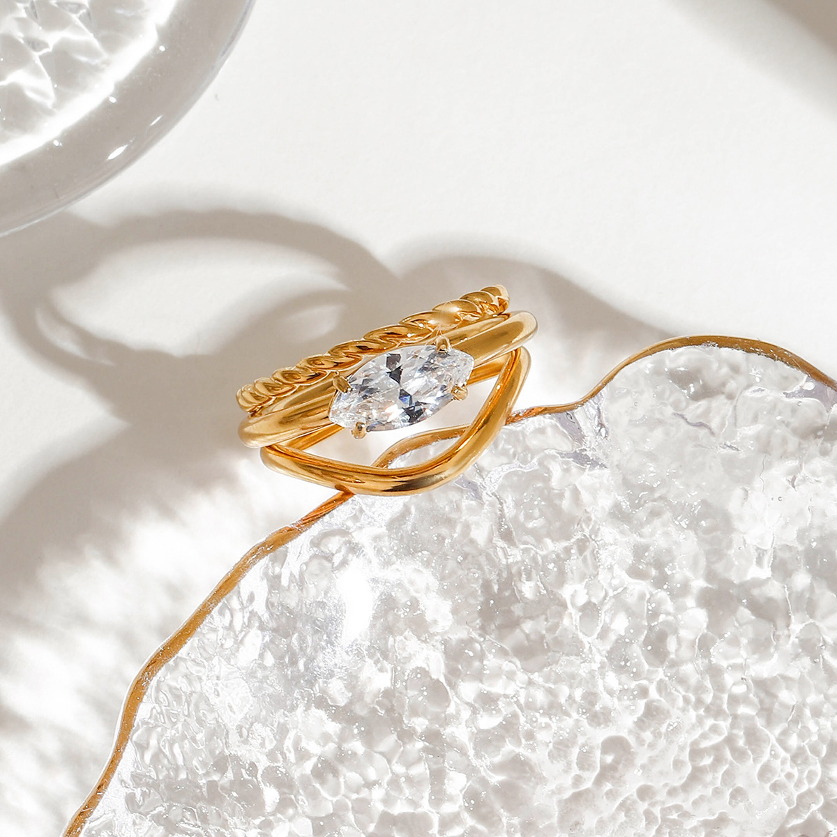 Stainless Steel Stacked Ring With Diamonds For A Luxe High-end Look