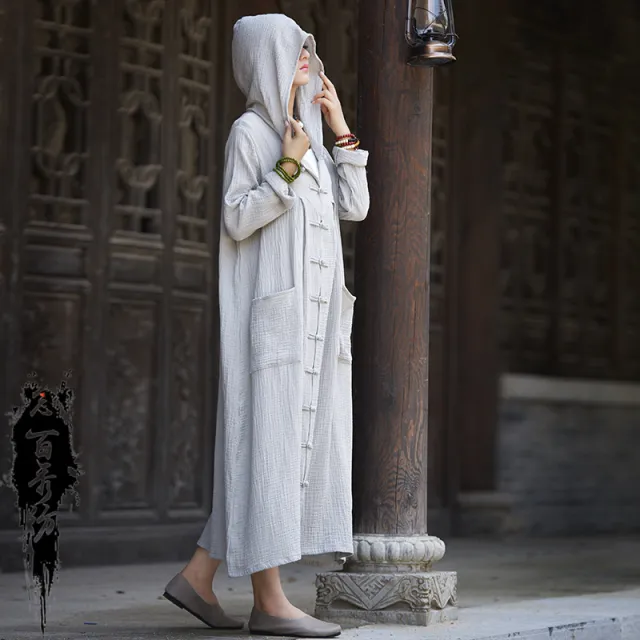 Retro Hooded National Style Cloak Robe Overcoat Coat Light Gray - Shop at LoveMi