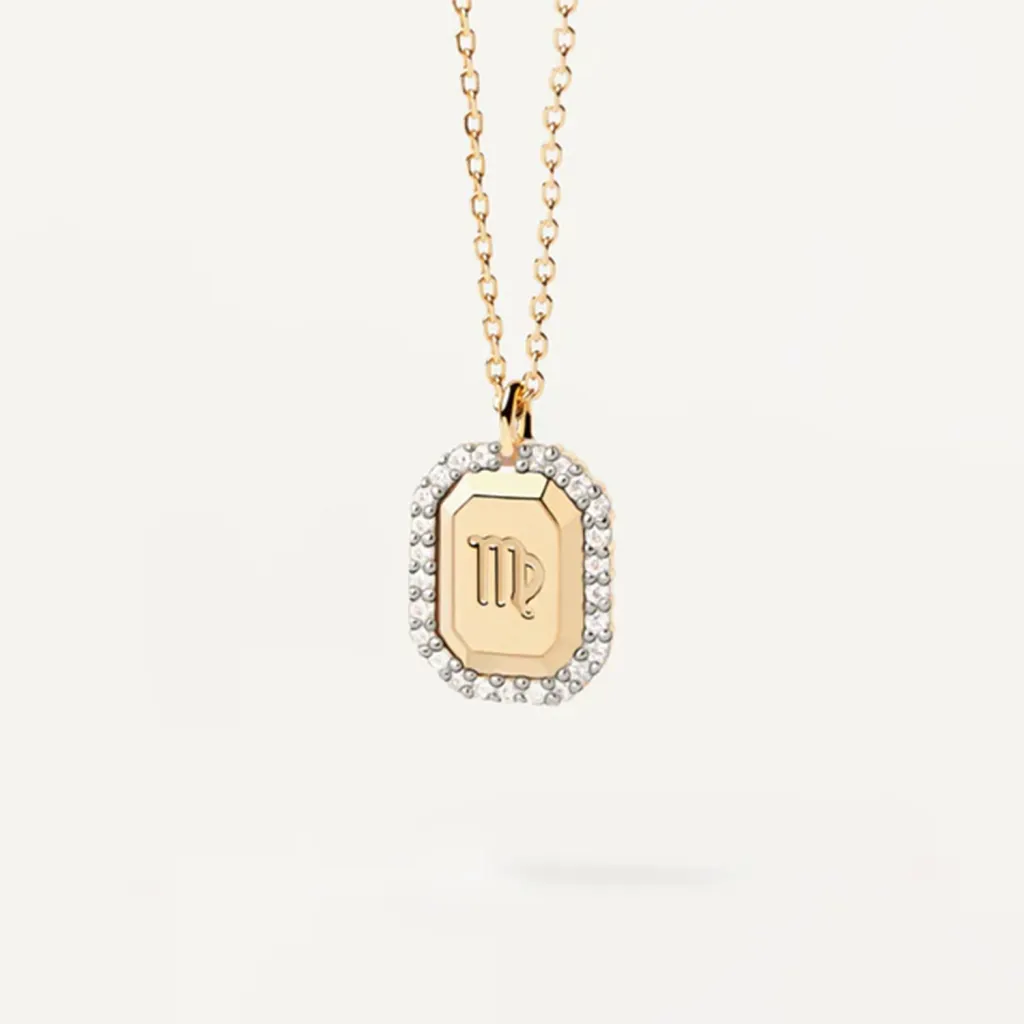S925 Sterling Silver Twelve Constellation White Zircon Ladies' Pendant Necklace - Virgo