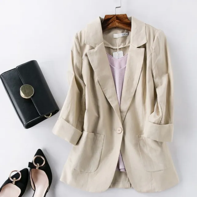 Omen's Springsummer Thin Fashion Slim Fit Sub suit Cropped Sleeve Short Top Khaki - Shop at LoveMi