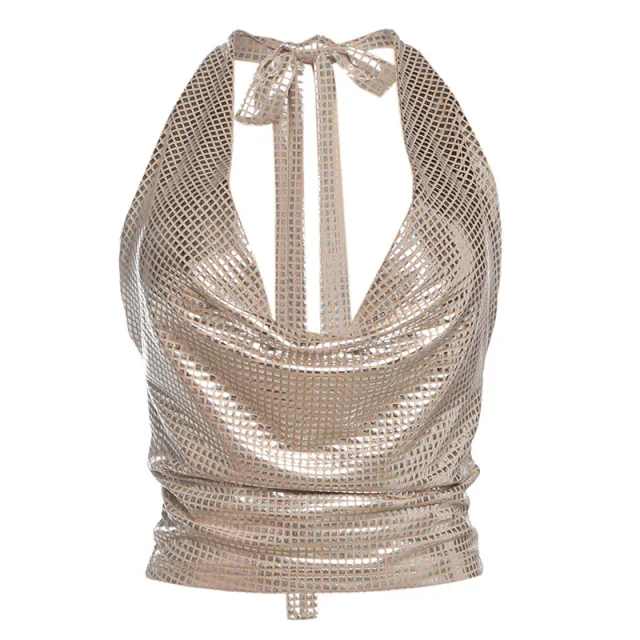 Lace up Vest Deep V neck Slim fit Halter Top Khaki - Shop at LoveMi