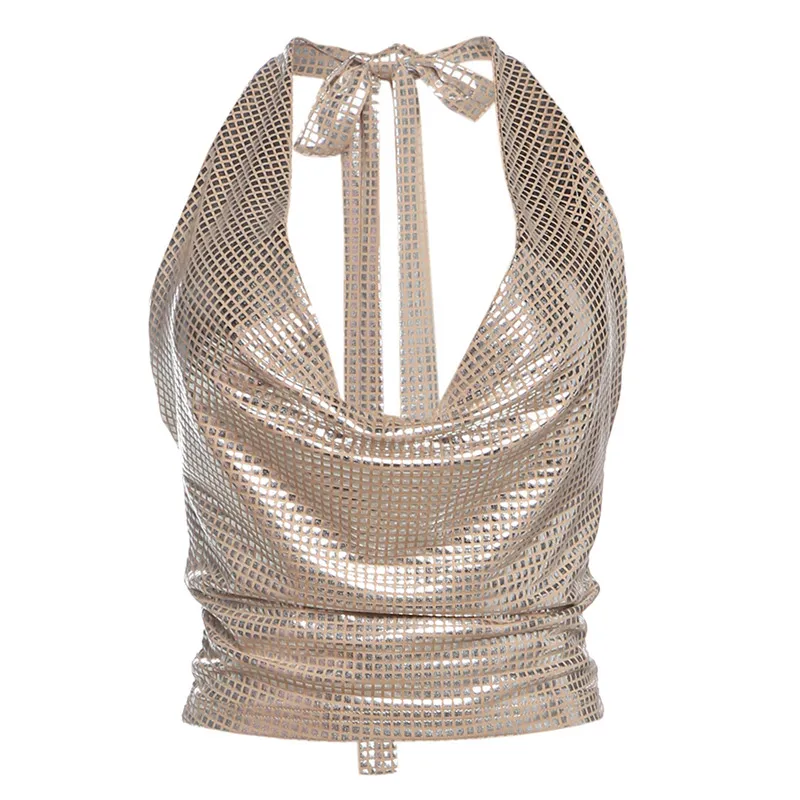 Lace-up Vest Deep V-neck Slim-fit Halter Top - Khaki