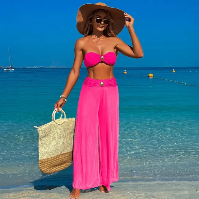 Bikini Three piece Beach Pants Split Swimsuit For Women Magenta Set Xl - Shop at LoveMi
