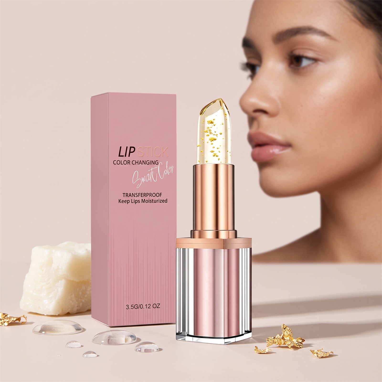 Goldfolien-Lippenstift mit Temperaturänderung, feuchtigkeitsspendend und nicht austrocknend