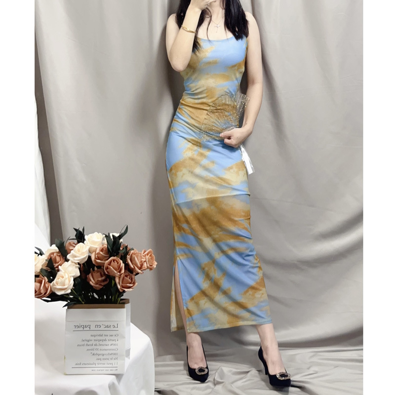 Women's Tie-dyed Thin Waist Sleeveless Sling Dress