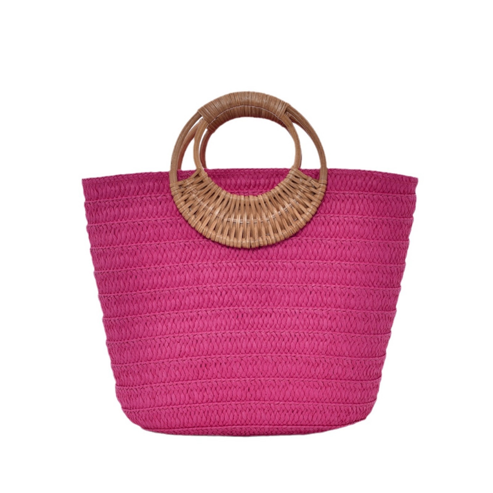 Simple Straw Weave Womens Large-Capacity Round-Handle Tote Bag