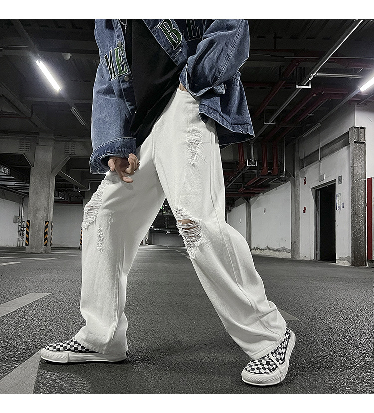 Title 14, Mens Solid Color Ripped Denim Cropped Pants, S...