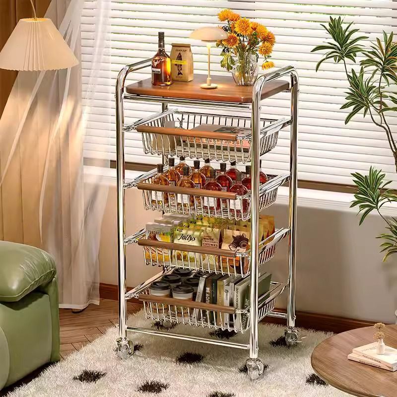 Multi-tier Pull-out Vegetable And Snack Basket Organizer With A Mobile Cart Frame