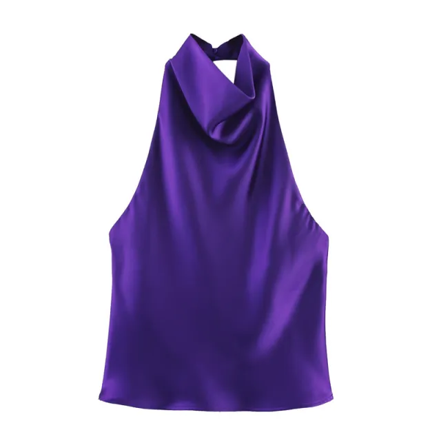 Silk Satin Texture Halter Dress Purple Top - Shop at LoveMi