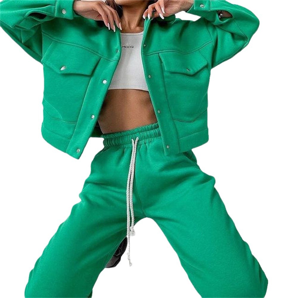 Casual Long-sleeve Two-piece Set Single-breasted Jacket And Sweatshirt 7
