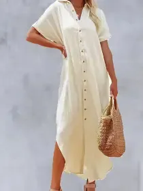 Women's Solid Color Casual Versatile Dress Apricot - Shop at LoveMi