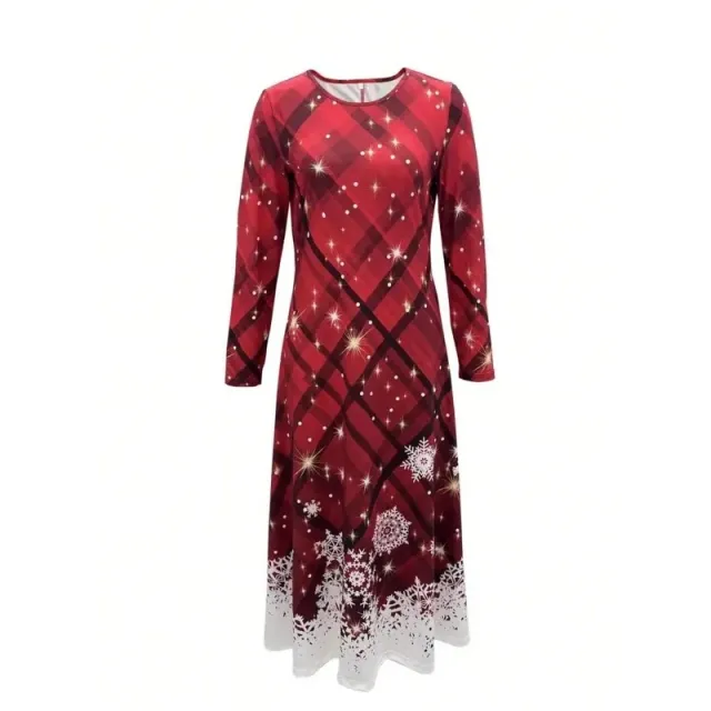 Round neck Casual Christmas Pattern Long sleeve Dress Red - Shop at LoveMi