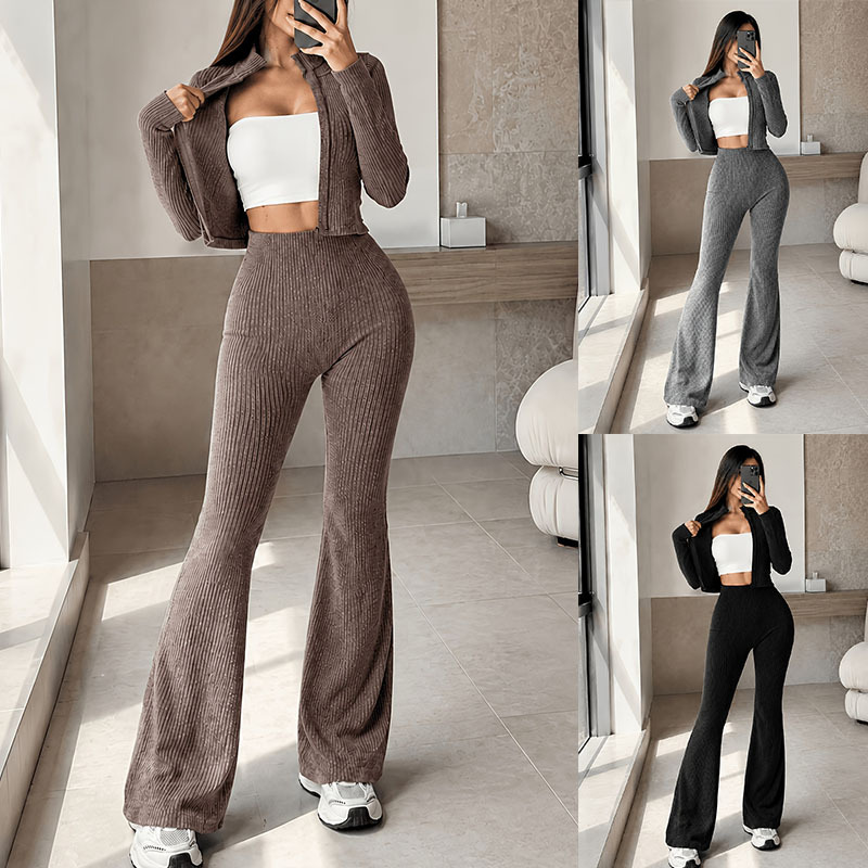 Womens Set Cardigan Top And High-waisted Pants