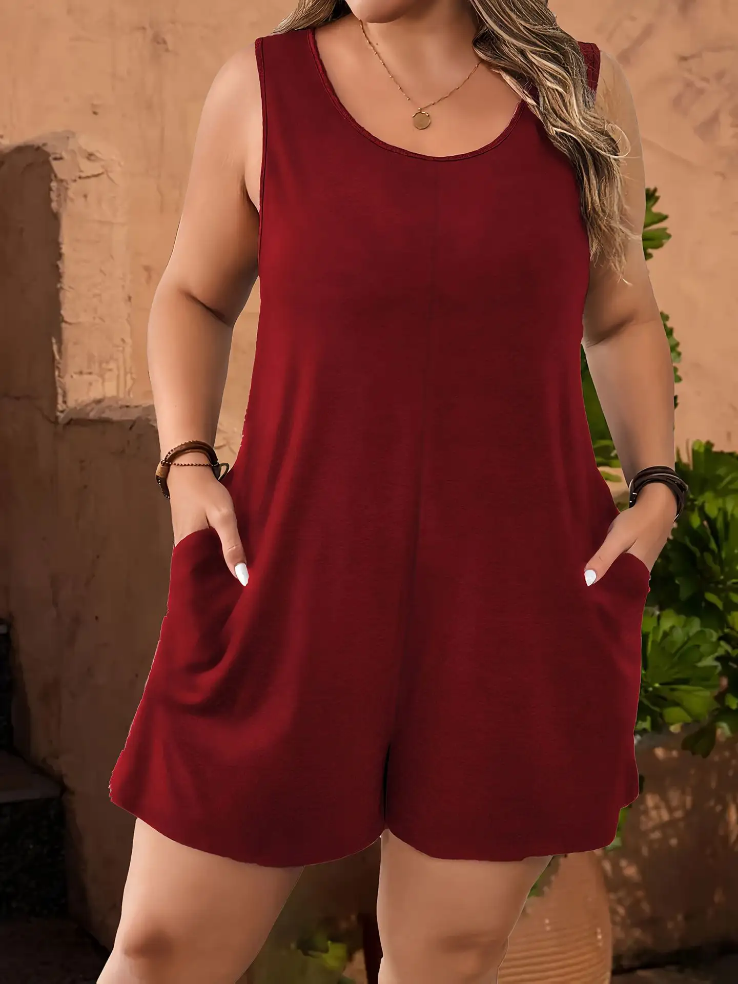 European And American Fashion Sleeveless Vest Pocket Plus Size Women's Jumpsuit