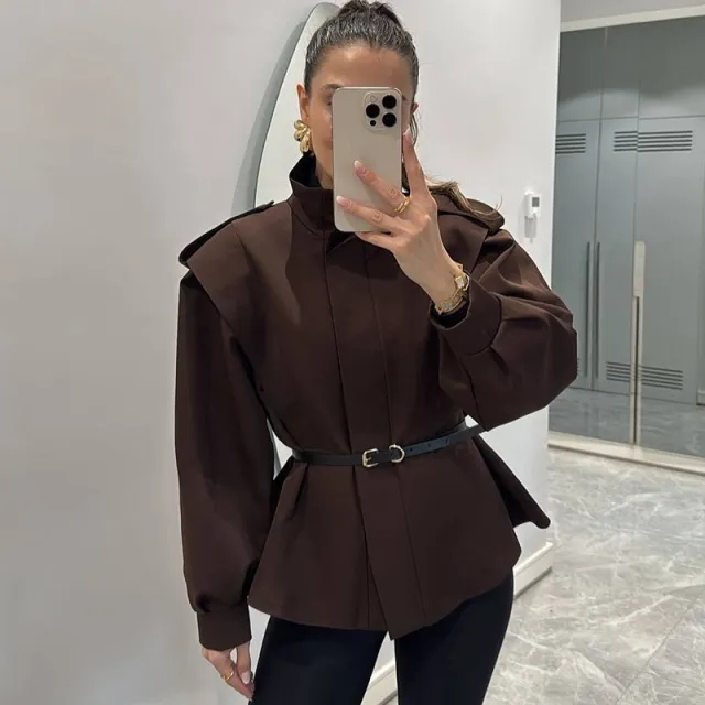 Fashion Women's Irregular Short Trench Coat Maroon - Shop at LoveMi